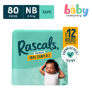 Rascals Diapers Tape Jumbo Pack - Newborn, 80 pads