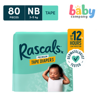 Rascals Diapers Tape Jumbo Pack - Newborn, 80 pads