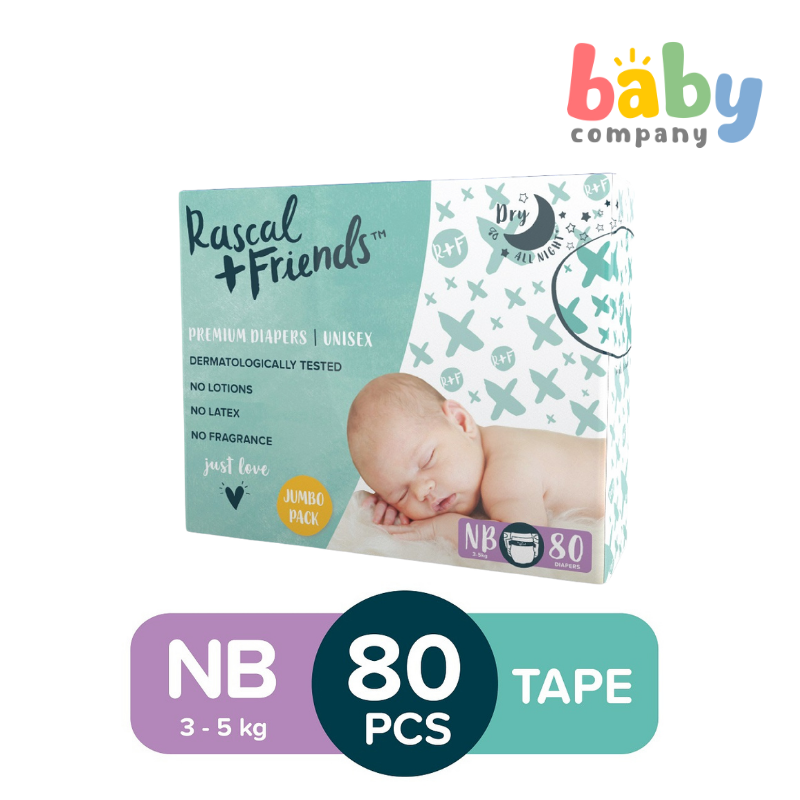 Rascal + Friends Diapers Tape Jumbo Pack - Newborn, 80 pads