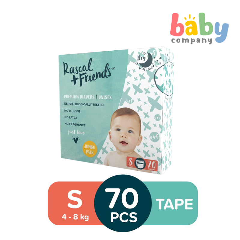 Rascal + Friends Diapers Tape Jumbo Pack - Small, 70 pads