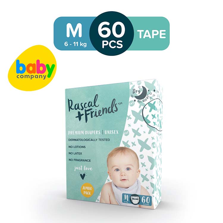 Rascal + Friends Diapers Tape Jumbo Pack - Medium, 60 pads