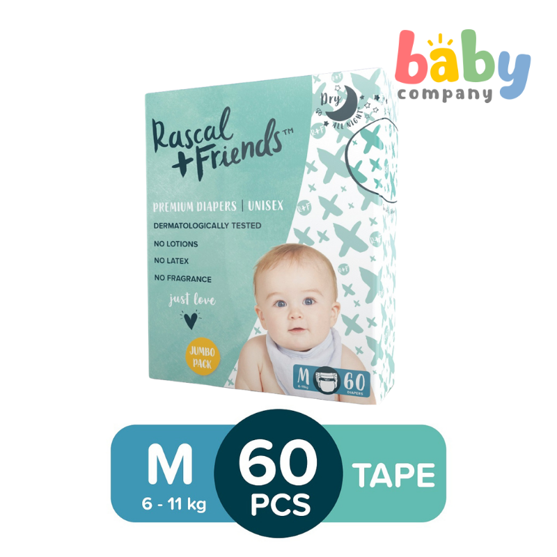 Rascal + Friends Diapers Tape Jumbo Pack - Medium, 60 pads