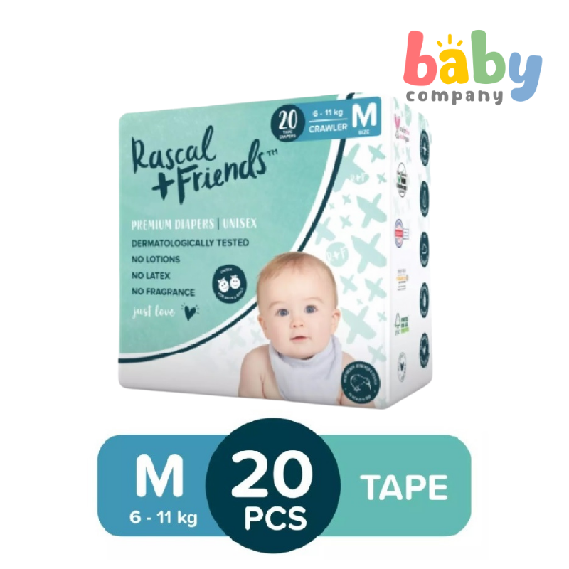 Rascal + Friends Diapers Tape, Convenience Pack - Medium, 20 pads