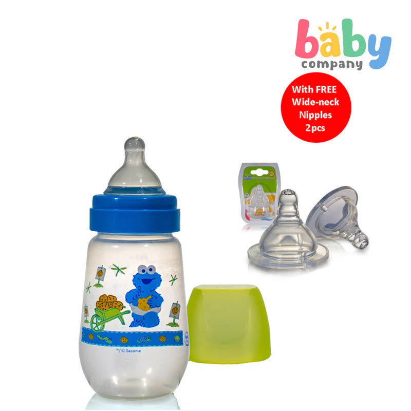 Sesame Beginnings 9 oz Wide-neck Feeding Bottle with Free Wide Neck Silicone Nipples 2 pc Fast Flow