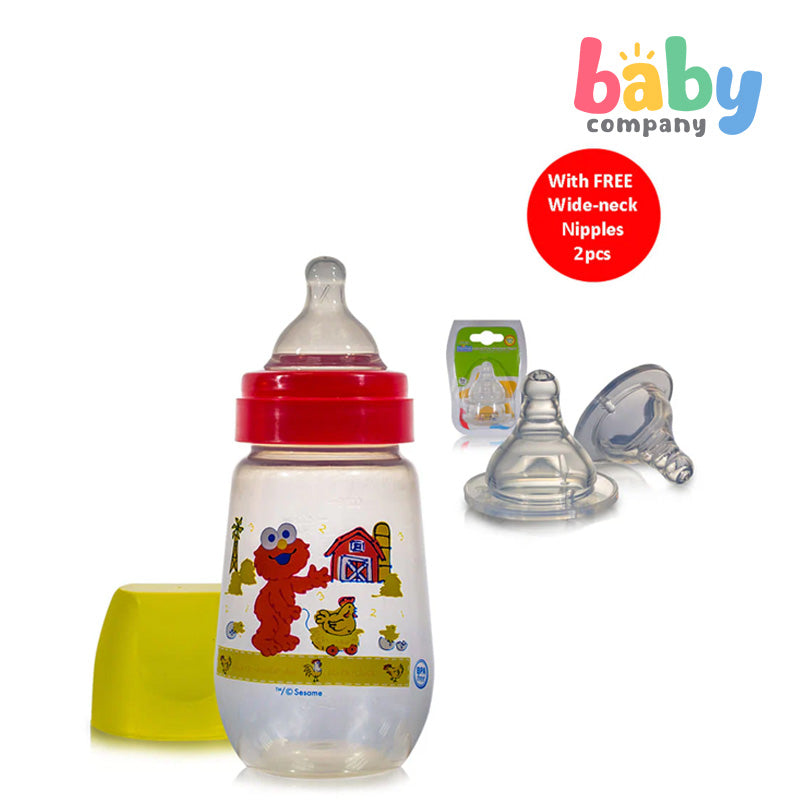 Sesame Beginnings 9 oz Wide-neck Feeding Bottle with Free Wide Neck Silicone Nipples 2 pc Fast Flow