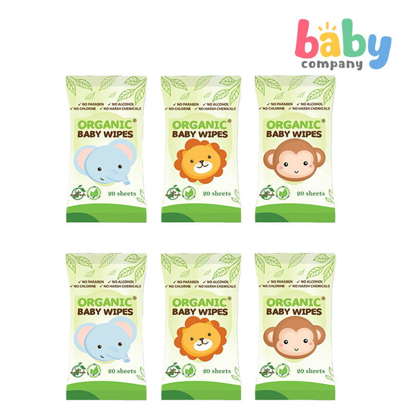 Organic Baby Wipes 20 Sheets - Pack of 6