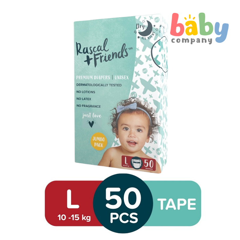 Rascal + Friends Diapers Tape Jumbo Pack - Large,  50 pads