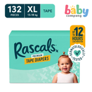 Rascals Diapers Tape Jumbo Box - XL,  132 pads
