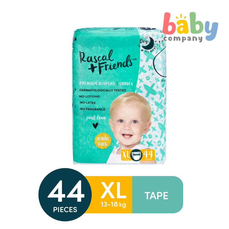 Rascal + Friends Diapers Tape  Jumbo Pack - XL, 44 pads