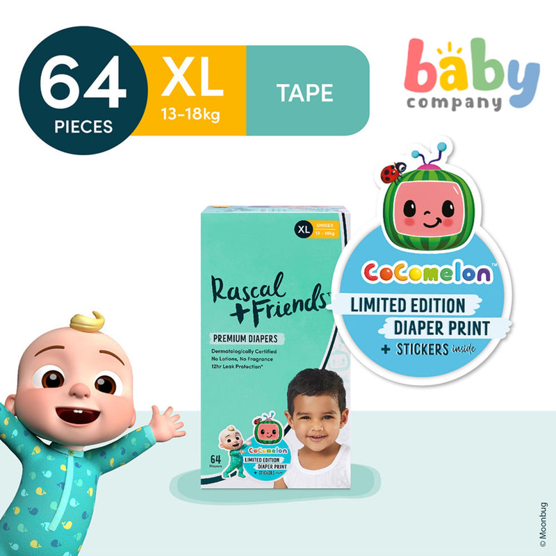 Rascal + Friends x Cocomelon Edition Tape Diapers - XL, 64 pads