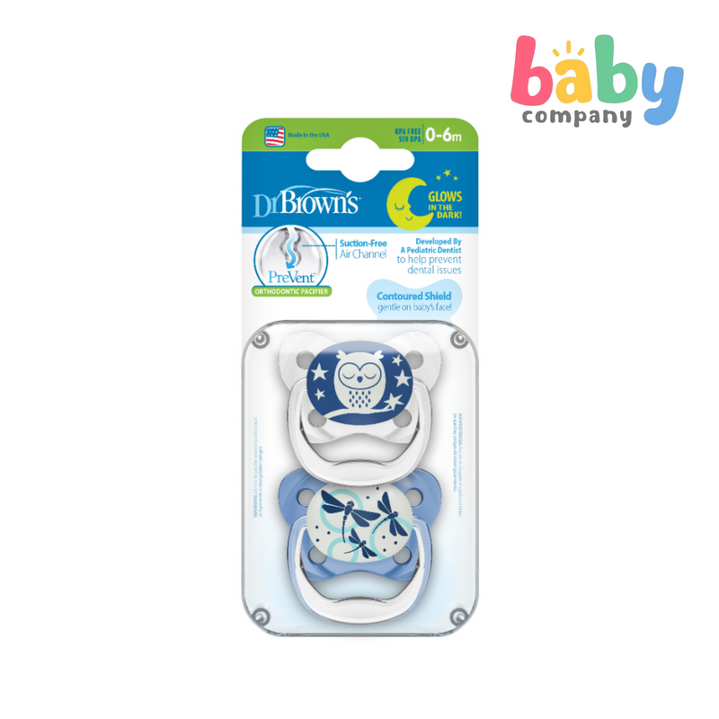 Dr. Brown's Prevent Butterfly Shield Pacifier Stage 1, Pack of 2 (0-6 Months) - Blue