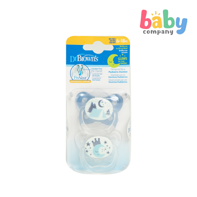 Dr. Brown's PreVent Orthodontic Baby Pacifier, Stage 2 (6-18m), 2-Pack, Blue