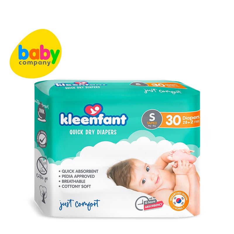 Kleenfant Quick Dry Taped Diaper - Small, 30 Pads