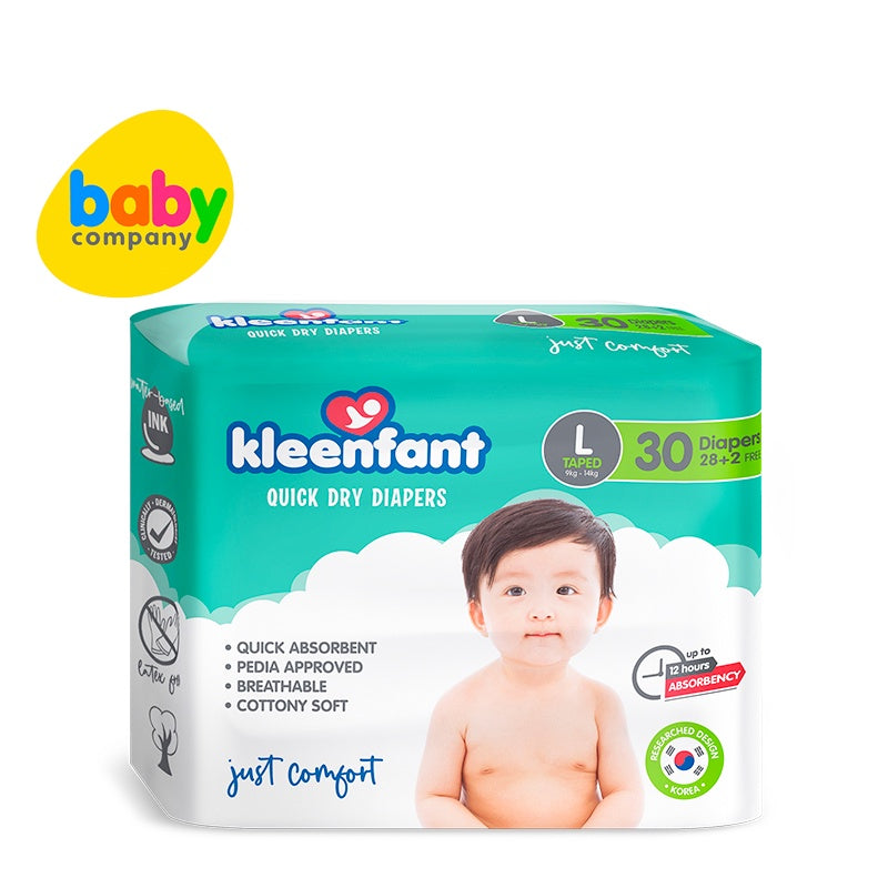 Kleenfant Quick Dry Taped Diaper - Large, 30 Pads
