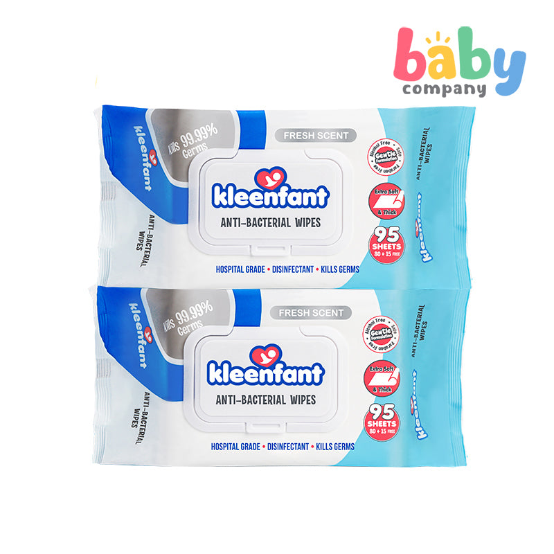 Kleenfant Anti-Bacterial Wipes - 95 Sheets x Pack of 2