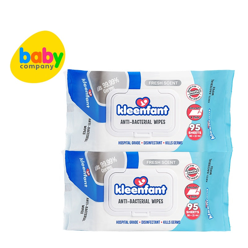 Kleenfant Anti-Bacterial Wipes - 95 Sheets x Pack of 2