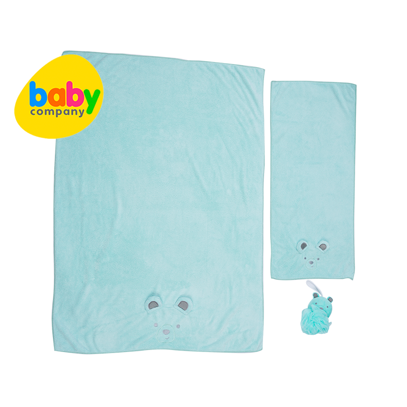 Bloom 3-Piece Bath Towel and Loofah Set For Kids - Blue Bear