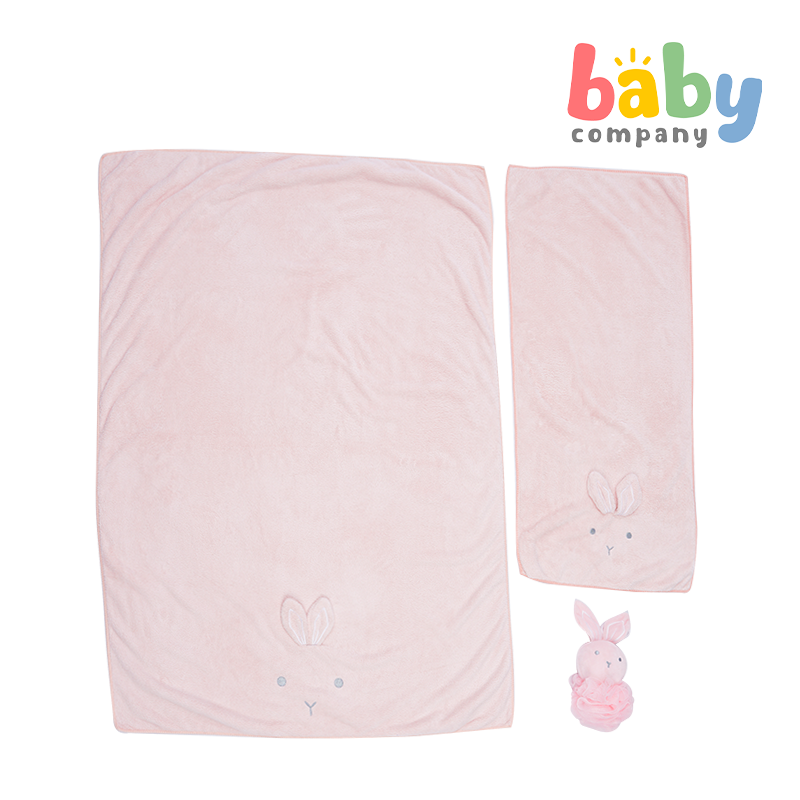 Bloom 3-Piece Bath Towel and Loofah Set For Kids - Bunny Design (Available in 3 Colors)
