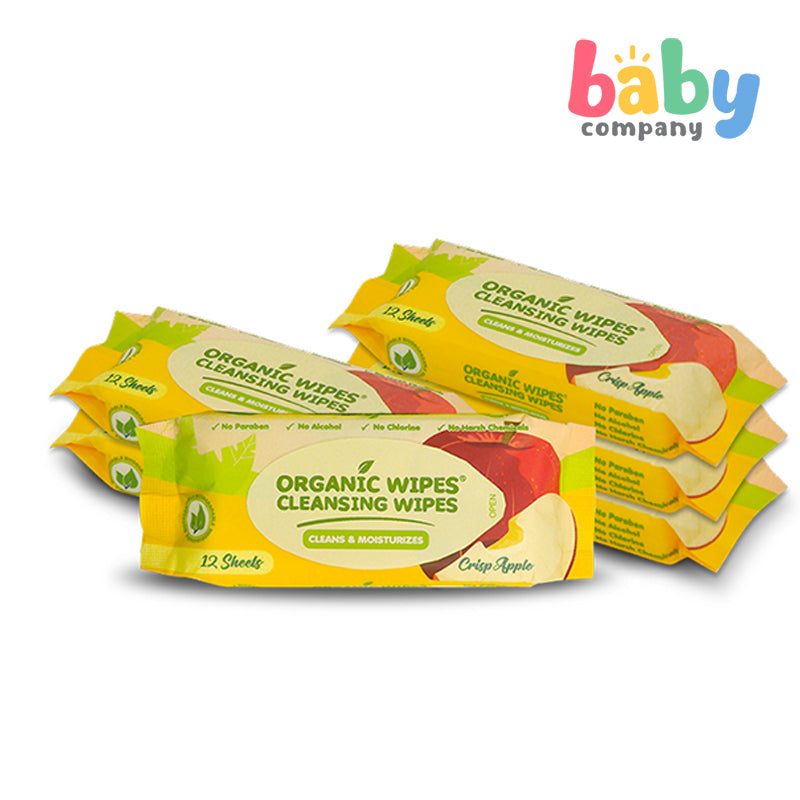 Organic Baby Wipes Cleansing Wipes Crisp Apple Pack of 6 - 12s per pack