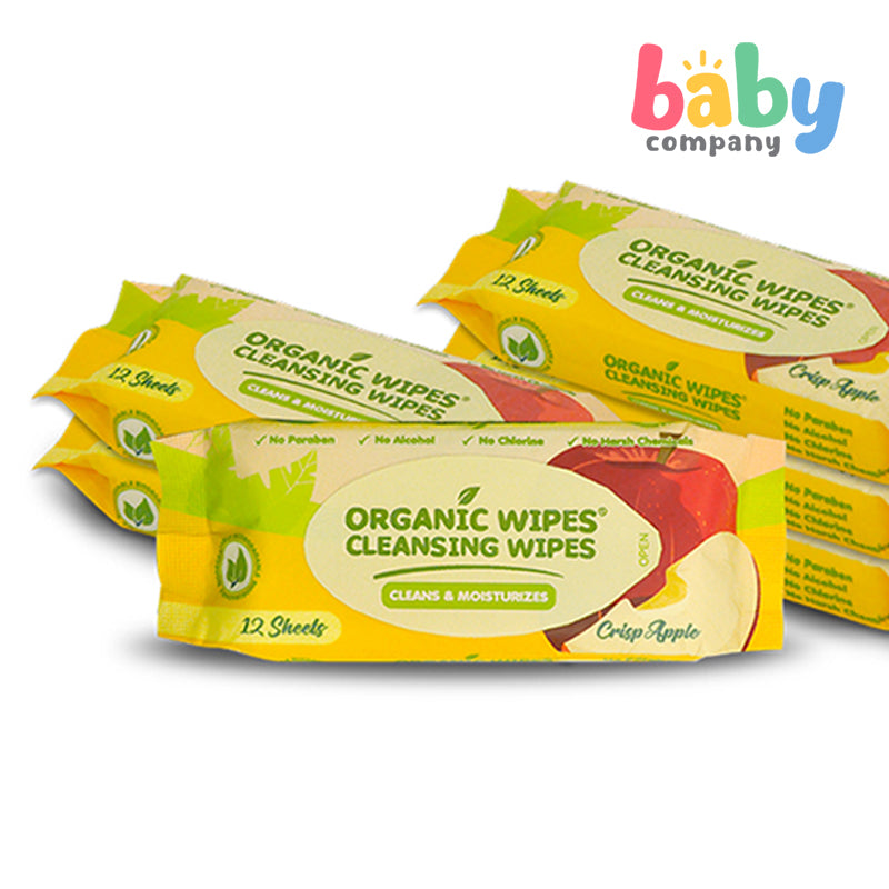 Organic Baby Wipes Cleansing Wipes Crisp Apple Pack of 6 - 12s per pack