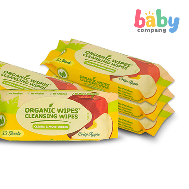 Organic Baby Wipes Cleansing Wipes Crisp Apple Pack of 6 - 12s per pack