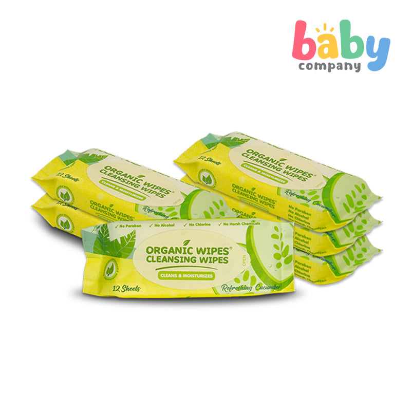 Organic Baby Cleansing Wipes Refreshing Cucumber Pack of 6 - 12s per pack