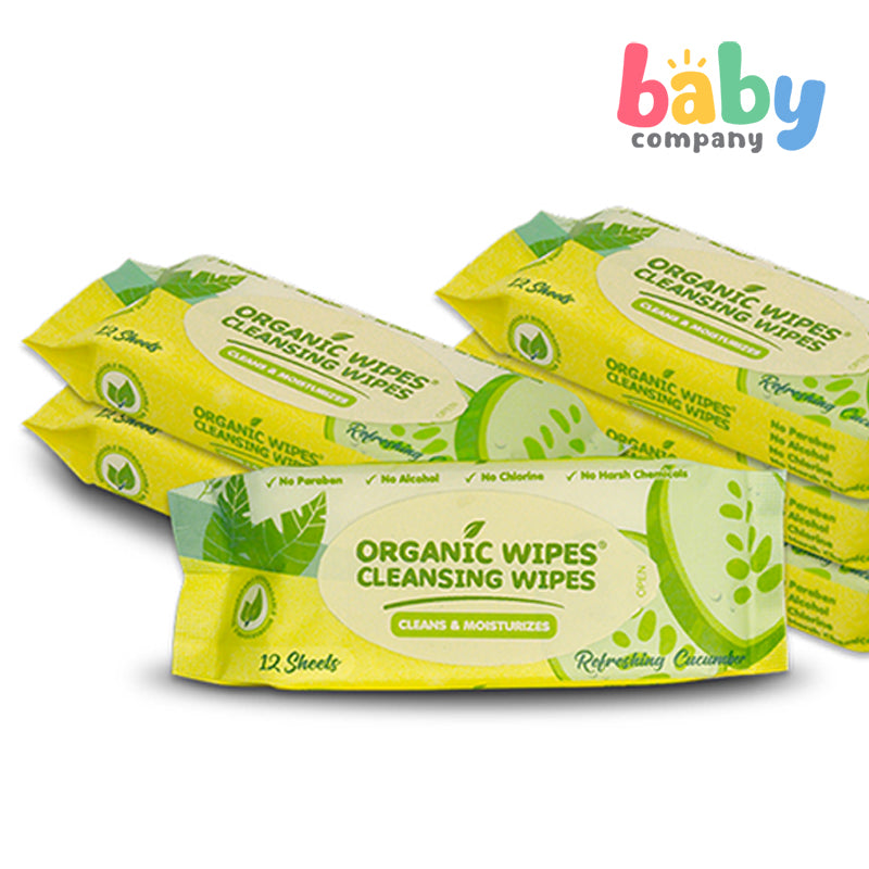 Organic Baby Cleansing Wipes Refreshing Cucumber Pack of 6 - 12s per pack