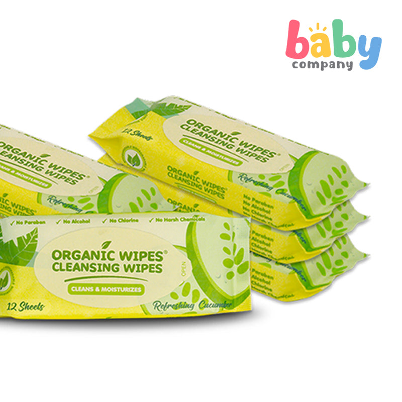 Organic Baby Cleansing Wipes Refreshing Cucumber Pack of 6 - 12s per pack