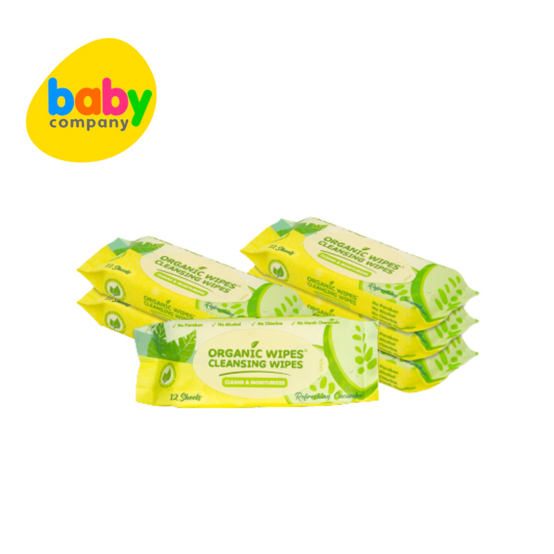 Organic Baby Cleansing Wipes Refreshing Cucumber Pack of 6 - 12s per pack