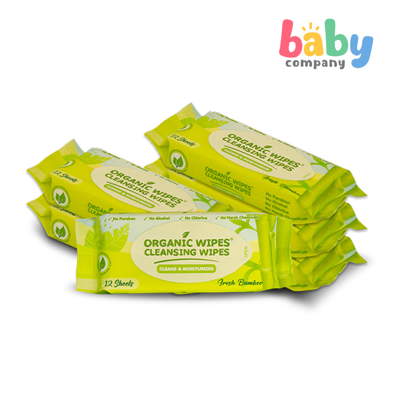 Organic Baby Wipes Cleansing Wipes Fresh Bamboo Pack of 6 - 12s per pack