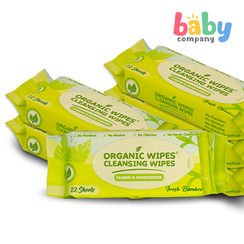 Organic Baby Wipes Cleansing Wipes Fresh Bamboo Pack of 6 - 12s per pack