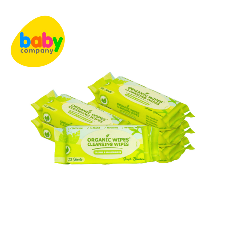 Organic Baby Wipes Cleansing Wipes Fresh Bamboo Pack of 6 - 12s per pack