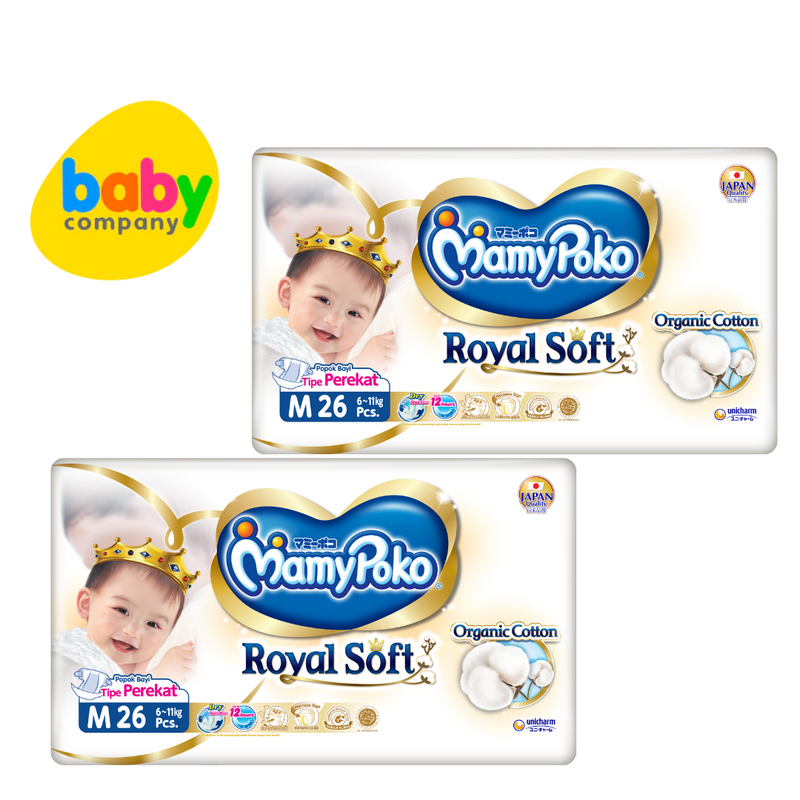 MamyPoko Royal Soft Taped Diapers + Medium, 26 Pads x 2 Packs