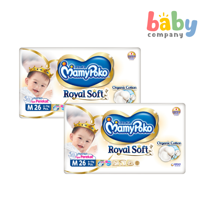 MamyPoko Royal Soft Taped Diapers + Medium, 26 Pads x 2 Packs