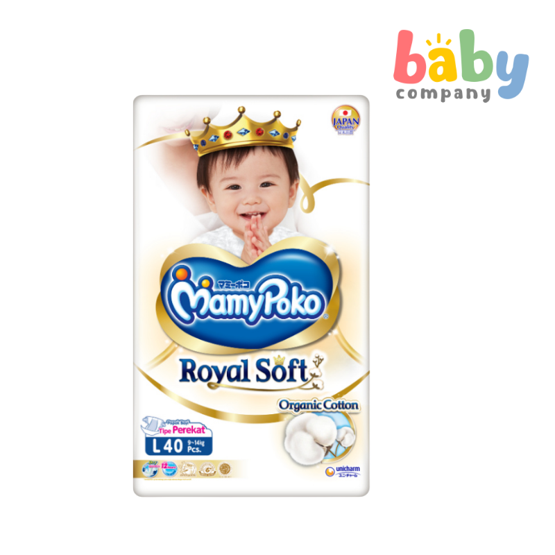 MamyPoko Royal Soft Taped Diapers - Large, 40 Pads x 2 Packs