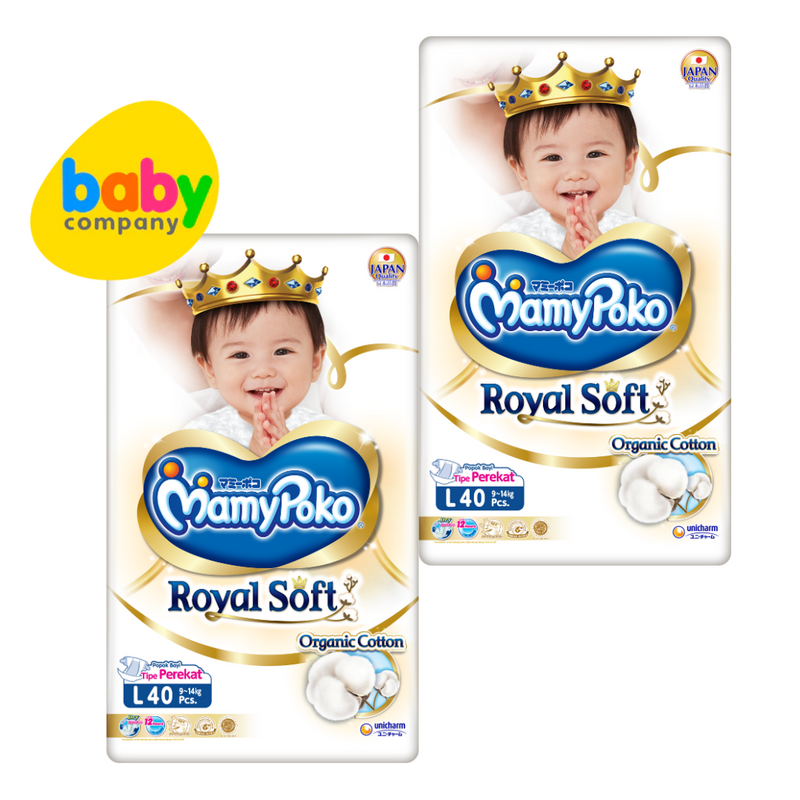 MamyPoko Royal Soft Taped Diapers - Large, 40 Pads x 2 Packs