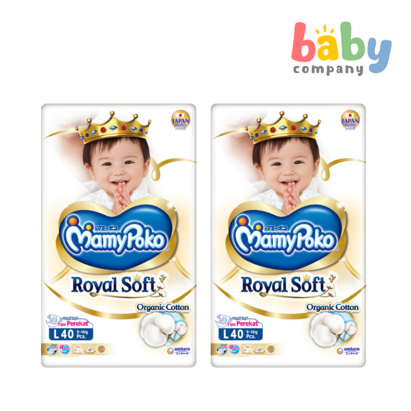 MamyPoko Royal Soft Taped Diapers - Large, 40 Pads x 2 Packs