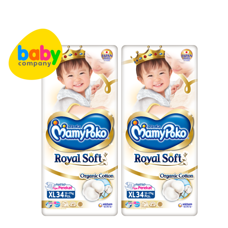 MamyPoko Royal Soft Taped Diapers, XL, 34 Pads x 2 Packs