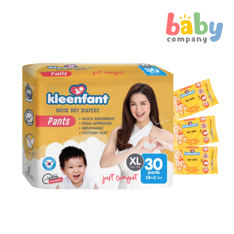 Kleenfant Diaper Pants - XL, 30 Pads + FREE 3 Packs of Baby Scent Wipes Bundle