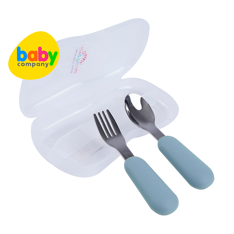 Mom & Baby Stainless Steel Spoon and Fork with Case - Blue