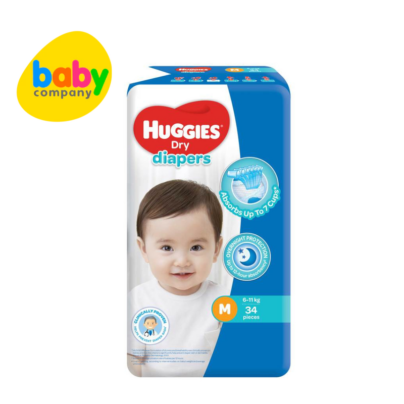 Huggies Dry Taped Diapers Medium, 34 pcs