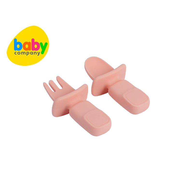Mom & Baby Silicone Spoon and Fork - Peach
