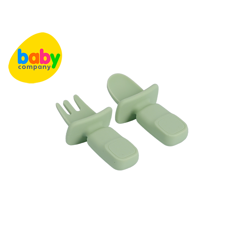 Mom & Baby Silicone Spoon and Fork - Green