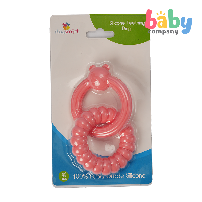 Playsmart Silicone Teething Ring - Bear, Pink