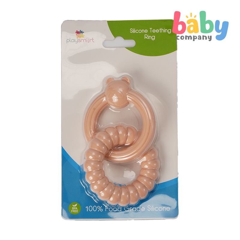 Playsmart Silicone Teething Ring - Bear, Khaki