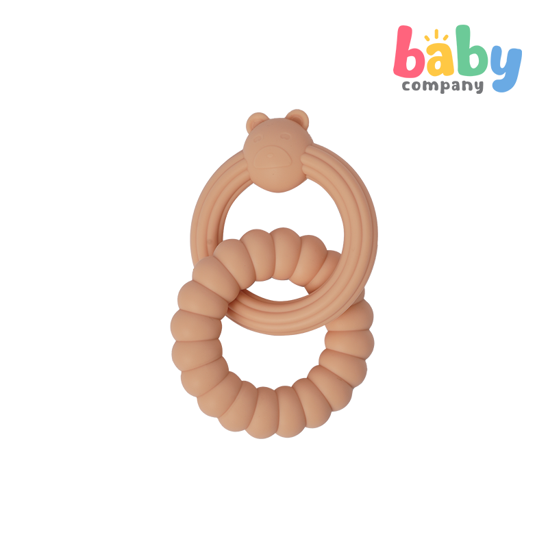 Playsmart Silicone Teething Ring - Bear, Khaki