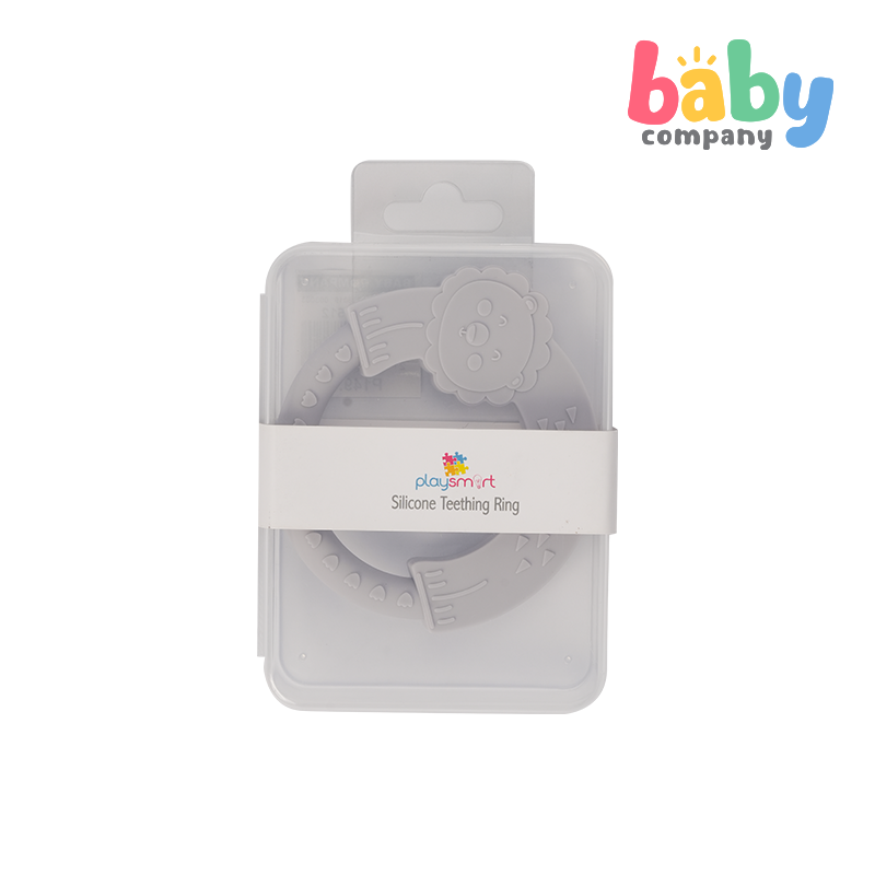 Playsmart Silicone Teething Ring - Lion, Gray