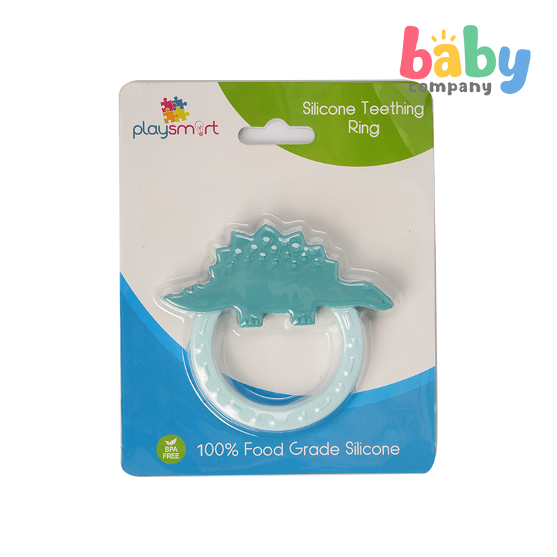 Playsmart Silicone Teething Ring - Dino, Blue