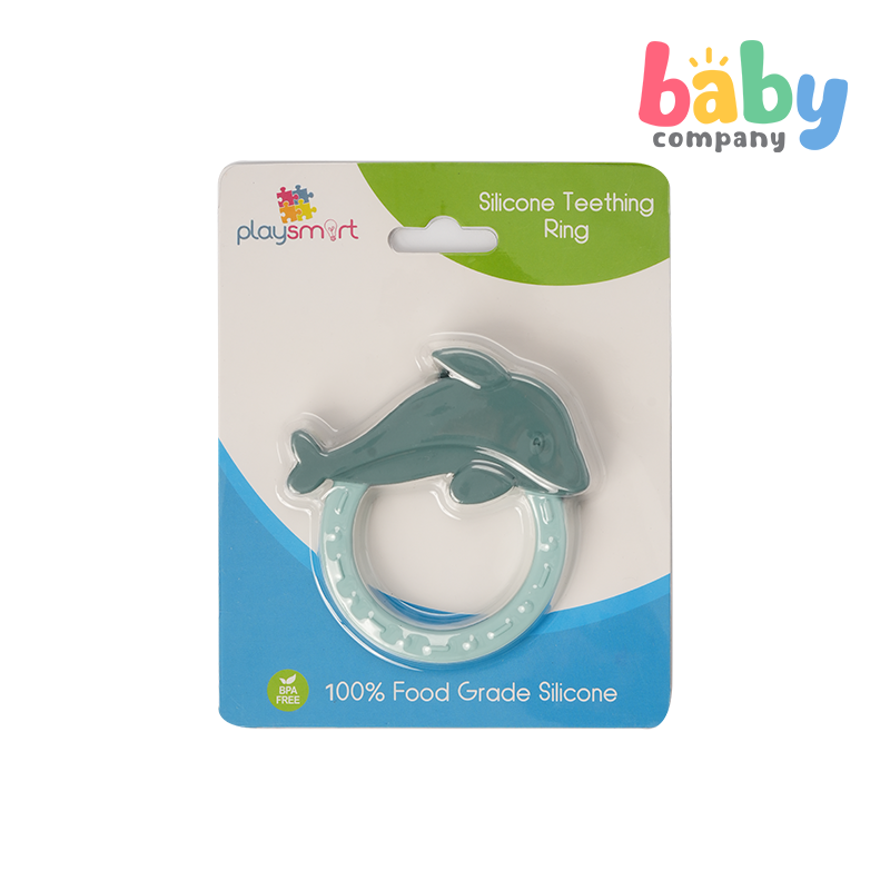 Playsmart Silicone Teething Ring - Dolphin, Blue