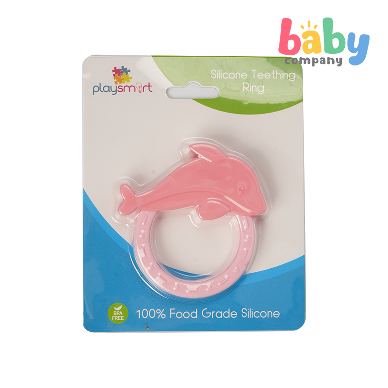 Playsmart Silicone Teething Ring - Dolphin, Pink